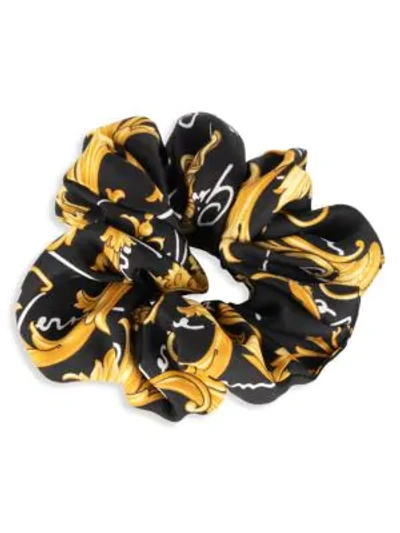 Shop Versace Printed Silk Hair Scrunchie In Gold