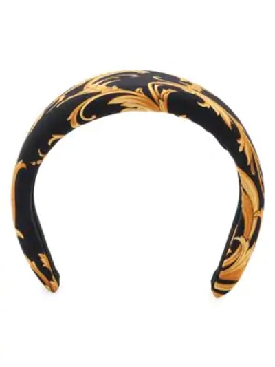 Shop Versace Signature Print Padded Headband In Gold