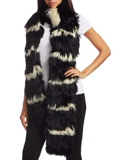 Shop Saint Laurent Women's Two-tone Alpaca Fur Scarf In Black White