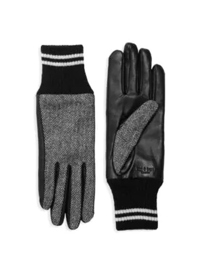 Shop Rag & Bone Leather & Herringbone Knit Skit Gloves In Black