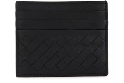 Shop Bottega Veneta Leather Card Holder In Nero+nero