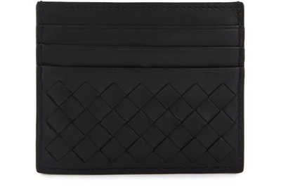 Shop Bottega Veneta Leather Card Holder In Nero+nero