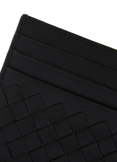 Shop Bottega Veneta Leather Card Holder In Nero+nero