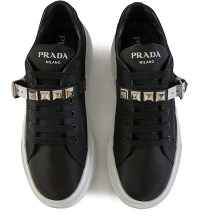 Shop Prada Macro Studs Trainers In Black / White