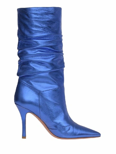 Shop Amina Muaddi Boots In Blue