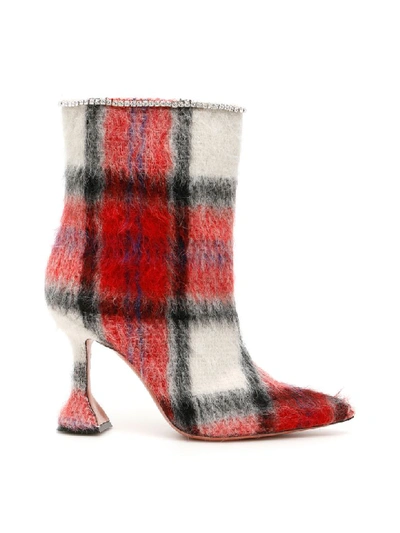 Shop Amina Muaddi Tartan Mia Booties In Multicolor (white)