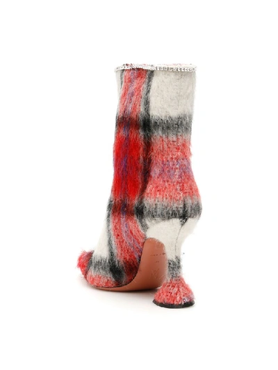 Shop Amina Muaddi Tartan Mia Booties In Multicolor (white)