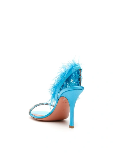 Shop Amina Muaddi Adwoa Crystal And Feather Sandals In Blu (light Blue)