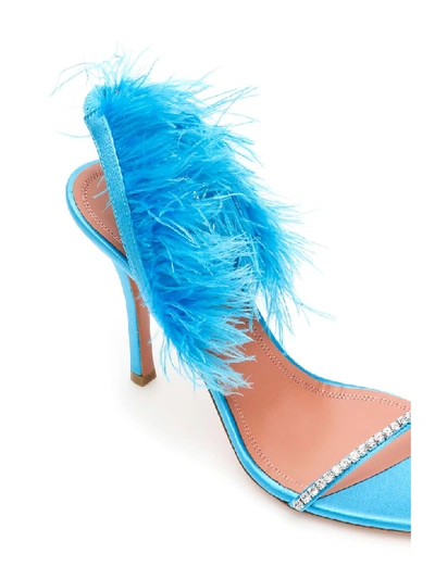 Shop Amina Muaddi Adwoa Crystal And Feather Sandals In Blu (light Blue)