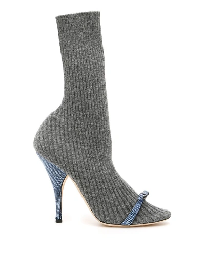 Shop Marco De Vincenzo Knit Booties With Micro Crystals In Grey Melange Light (grey)