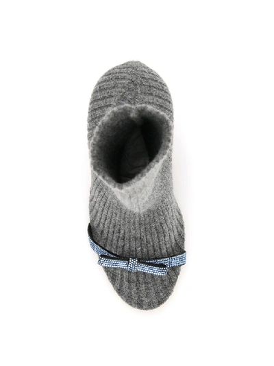 Shop Marco De Vincenzo Knit Booties With Micro Crystals In Grey Melange Light (grey)