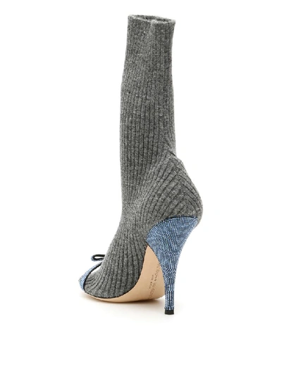 Shop Marco De Vincenzo Knit Booties With Micro Crystals In Grey Melange Light (grey)