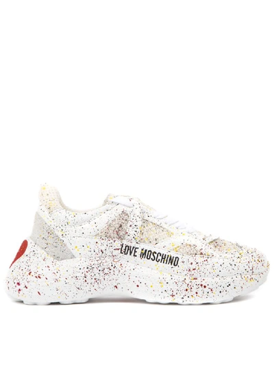 Love Moschino White Nylon & Leather Paint Splatter Sneakers | ModeSens