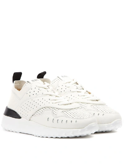 Shop Tod's White Leather Holes Sneaker