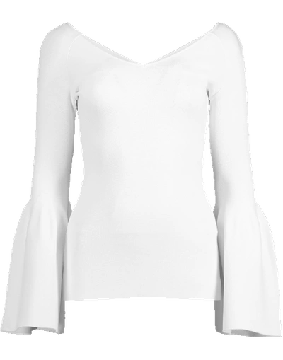 Shop Stella Mccartney Long Sleeve Wide V-neck Top In Ivory