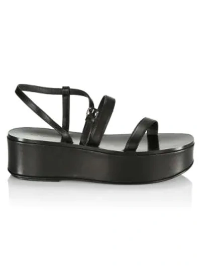 Shop The Row Leather Platform Wedge Sandals In Black