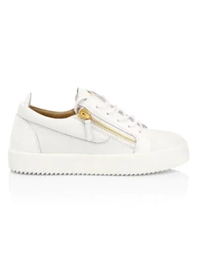 Shop Giuseppe Zanotti Gail Double-zip Leather Sneakers In Bianco