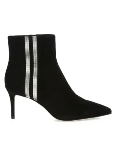 Shop Alice And Olivia Flossly Embellished Suede Ankle Boots In Black Silver