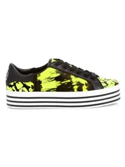 Shop Alice And Olivia Falyn Platform Tie-dye Leather Sneakers In Neon Yellow