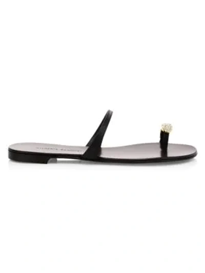 Shop Giuseppe Zanotti Ring Swarovski Crystal Leather Toe-loop Sandals In Nero