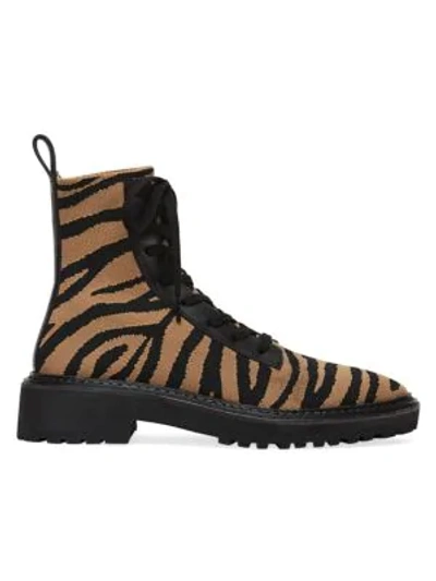Shop Loeffler Randall Brady Zebra-stripe Knit Combat Boots In Tiger