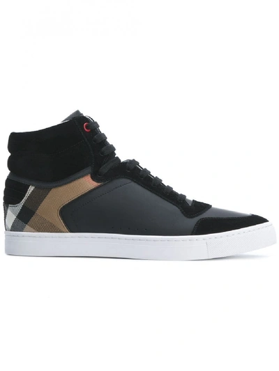 Shop Burberry High Trainer With Motif Check In Black