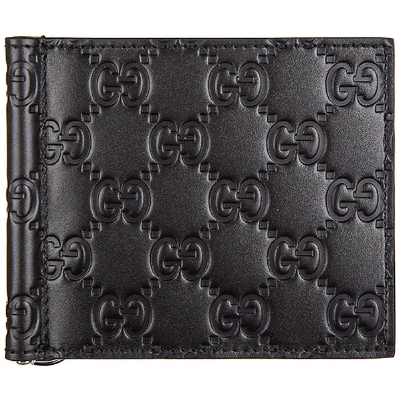 Shop Gucci Men's Leather Slim Money Clip  Signature In Black