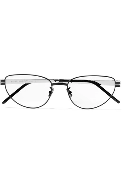 Shop Saint Laurent Vintage Monogram Oval-frame Optical Glasses In Black