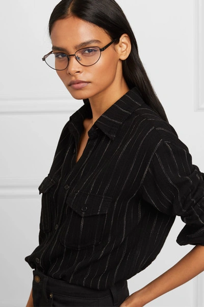 Shop Saint Laurent Vintage Monogram Oval-frame Optical Glasses In Black