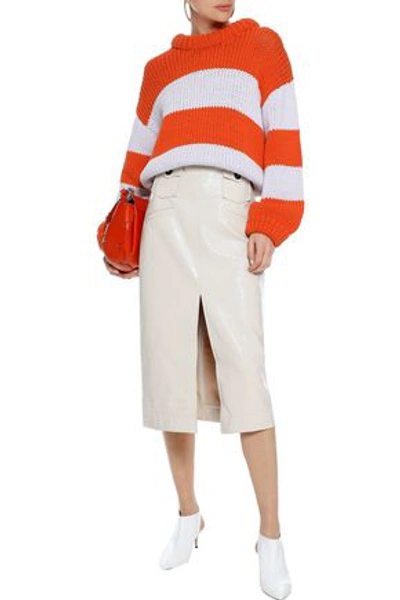 Shop Tibi Striped Cotton-blend Sweater In Orange