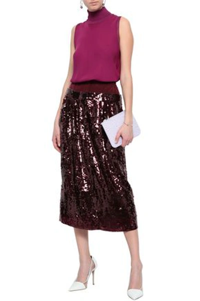Shop Tibi Sequined Silk-crepe Midi Skirt In Burgundy