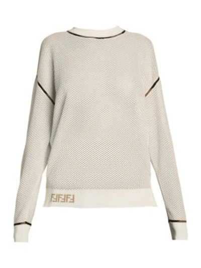 Shop Fendi Micro-mesh Long-sleeve Tee In White