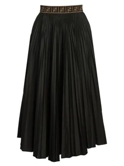 Shop Fendi Techno Jersey Pleated Midi Skirt In Black