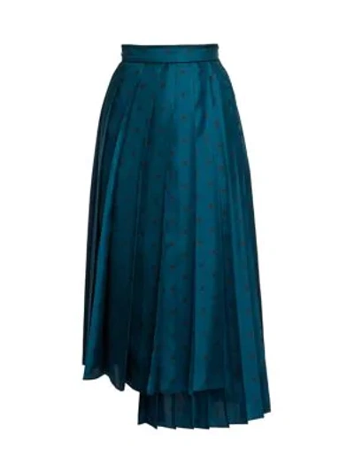 Shop Fendi Women's Asymmetrical Pleated Midi Silk Skirt In Deco Blue