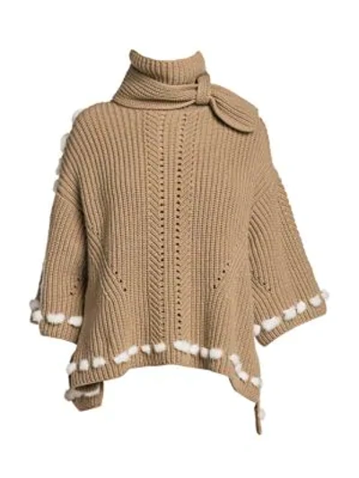 Shop Fendi Short-sleeve Mink Fur-trim Cashmere Knit Turtleneck Jumper In Liberty Beige Multi