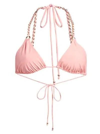 Shop Jonathan Simkhai Ring & Chain Halter Bikini Top In Cherry Blossom