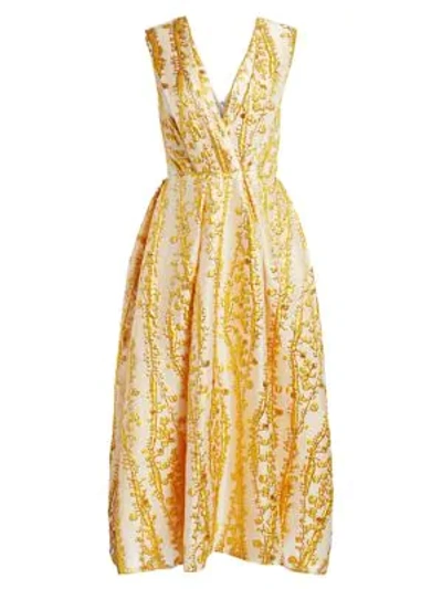 Shop Monique Lhuillier Women's Mimosa Jacquard Midi Dress In Gold