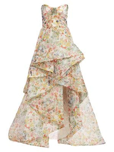 Shop Monique Lhuillier Paradise-print Silk Organza Gown In Multi