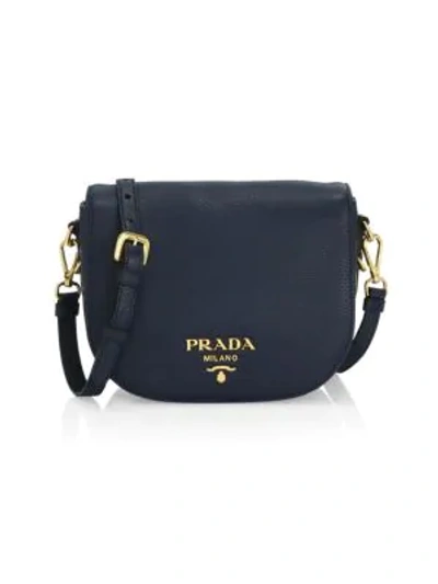 Shop Prada Women's Daino Leather Saddle Bag In Blue