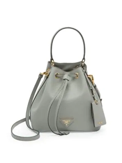 Shop Prada Women's Leather Bucket Bag In Grey