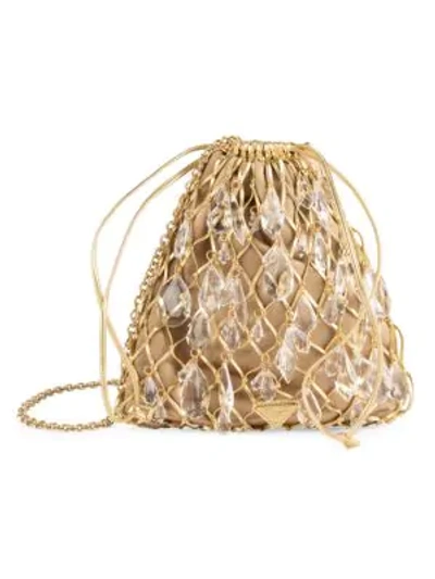 Shop Prada Women's Small Stone-embellished Net Bag In Gold