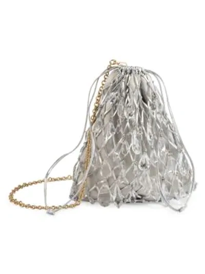 Shop Prada Small Stone-embellished Net Bag In Silver