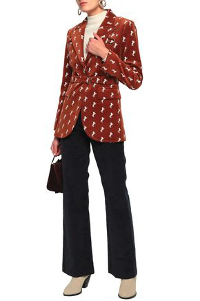 Shop Chloé Embroidered Cotton-blend Velvet Blazer In Brown