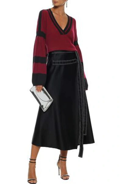 Shop Amanda Wakeley Striped Brushed-cashmere Sweater In Brick