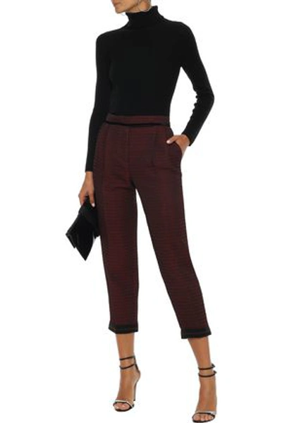 Shop Amanda Wakeley Cropped Houndstooth Jacquard Tapered Pants In Brick