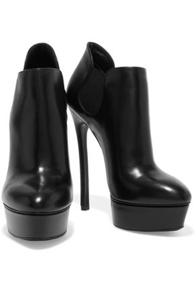 Shop Casadei Leather Platform Ankle Boots In Black