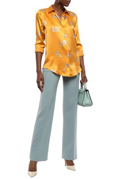 Shop Equipment Essential Floral-print Silk-satin Shirt In Saffron