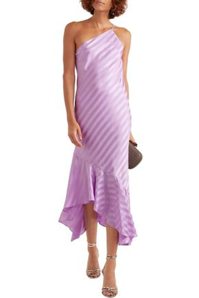 Shop Michelle Mason One-shoulder Asymmetric Striped Silk-satin Jacquard Dress In Lavender