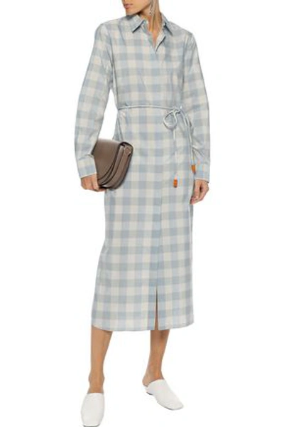 Shop Theory Checked Cotton And Silk-blend Midi Shirt Dress In Light Blue