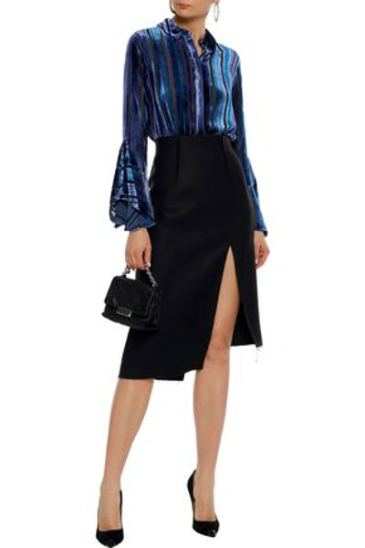 Shop Elie Tahari Woman Tesla Silk-blend Devoré-velvet Blouse Royal Blue